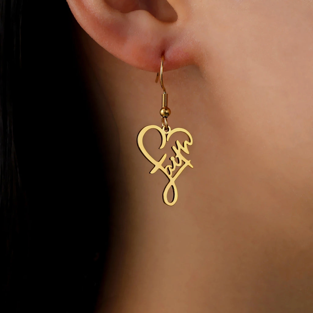 Scripted Hope: Faith Heart Dangle Earrings – Stainless Steel
