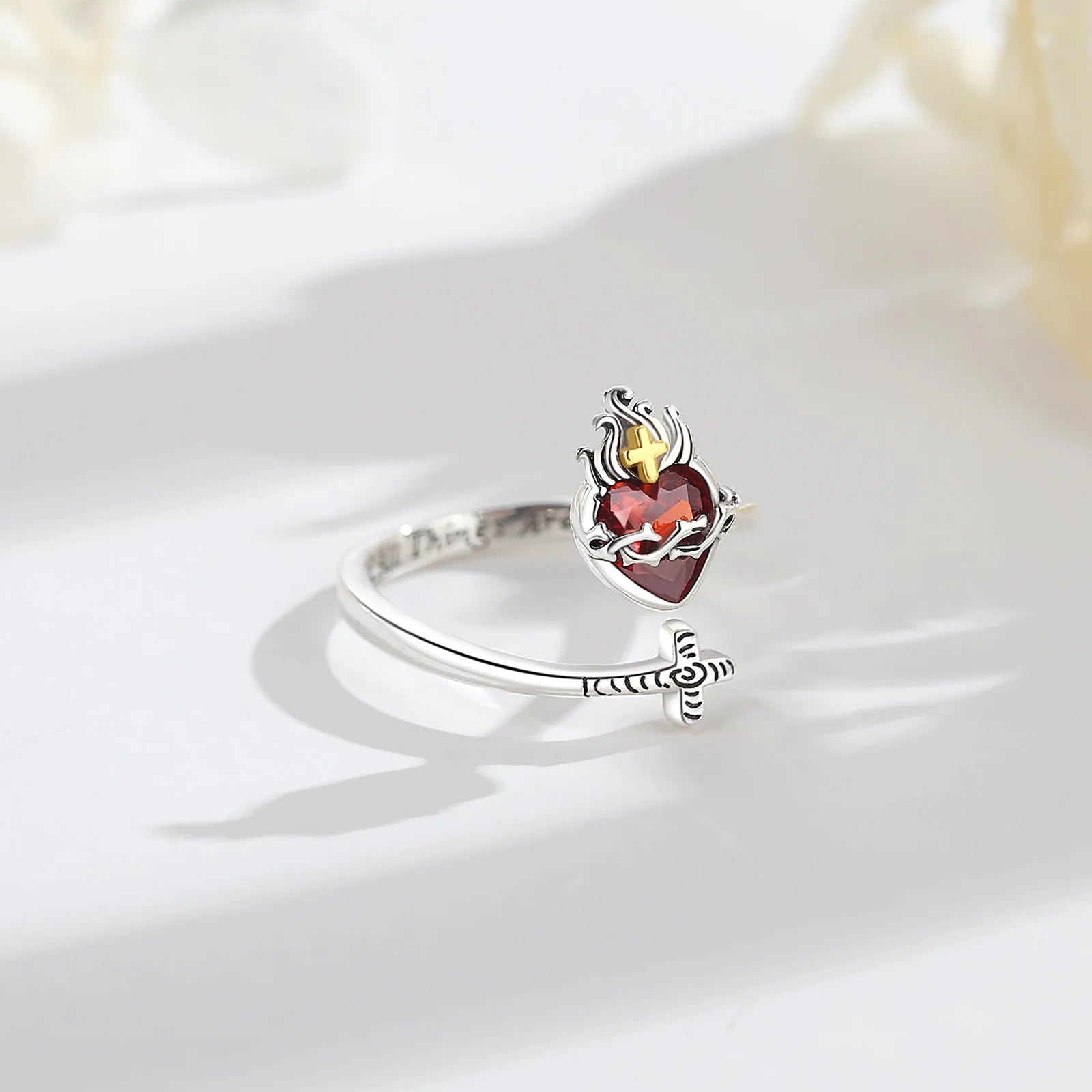 Divine Mercy: Sacred Heart of Jesus Adjustable Ring – Sterling Silver