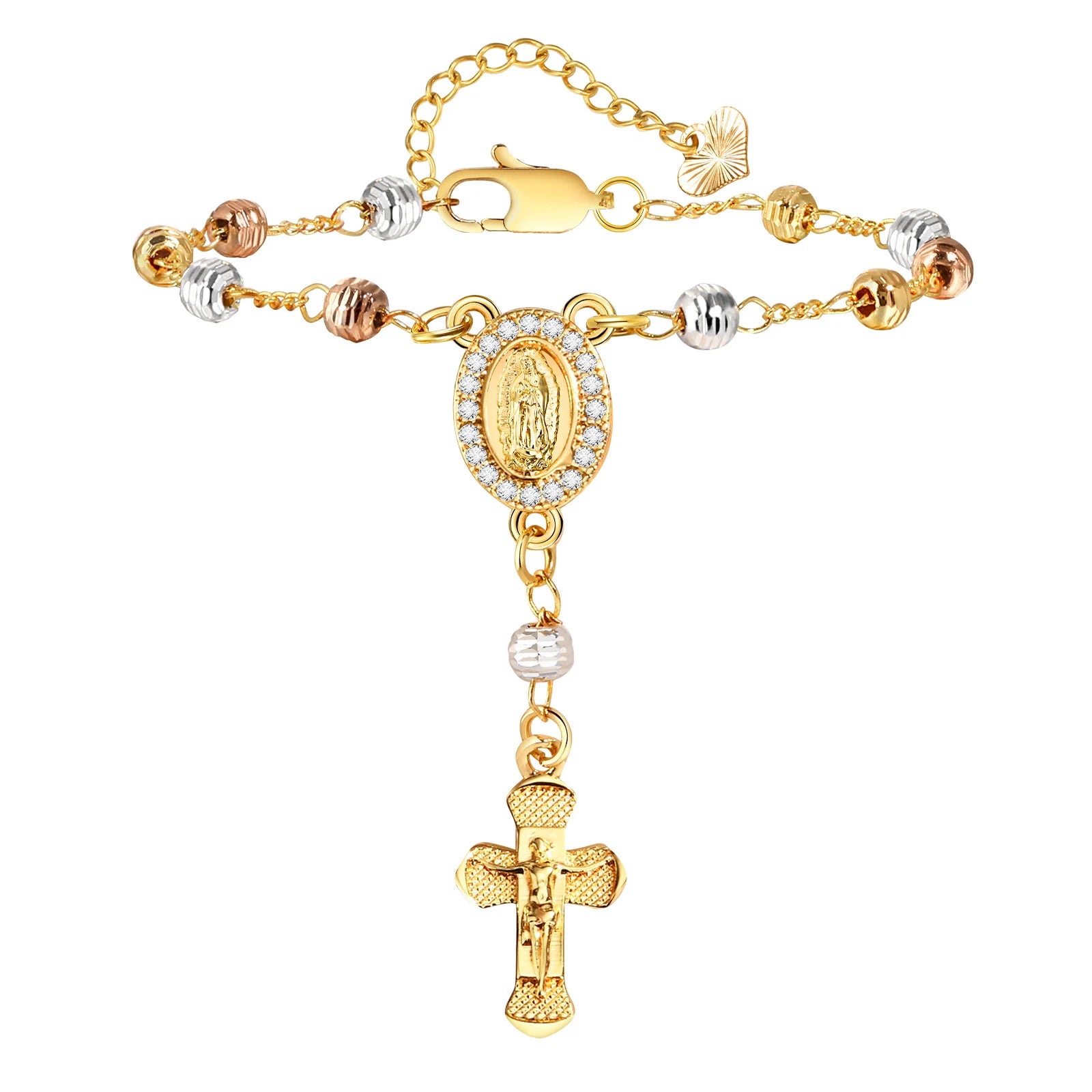 Divine Devotion: Rosary Bracelet with Virgin Mary & Cross – Stainless Steel