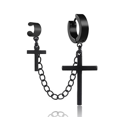 Punk Cross Tassel Earrings - Integrated Clip Stud Earring Christian Gothic Hip Hop