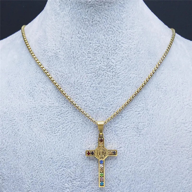 Gold colour necklace with a cross pendant
