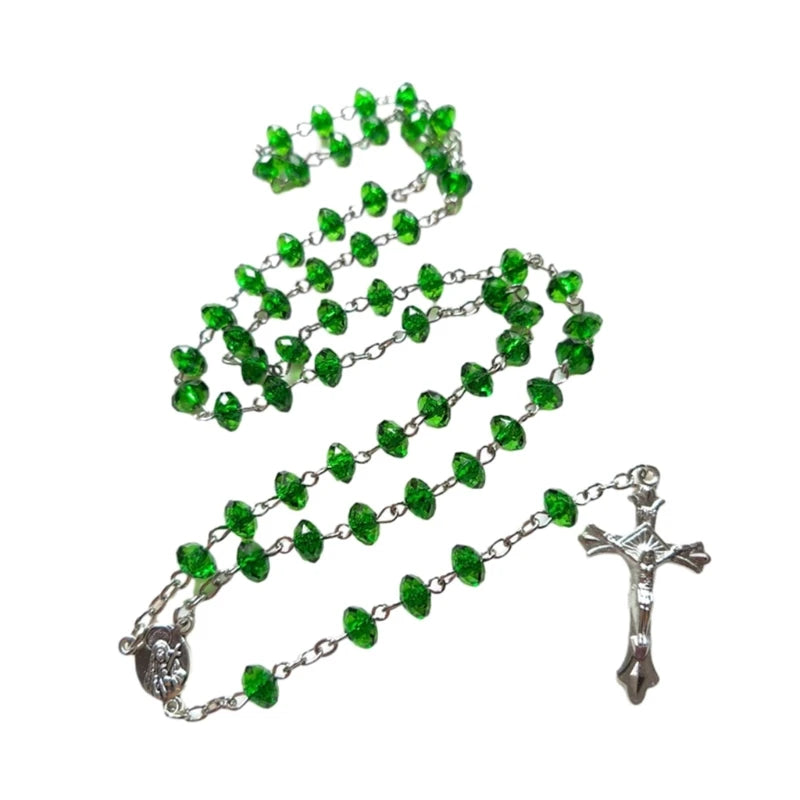 Vibrant Devotion: Green Faceted Rosary Necklace