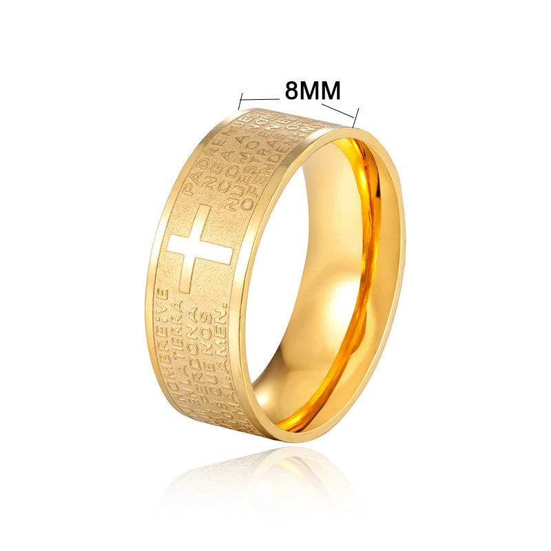 Sacred Scripture: The Holy Bible Prayer Cross Ring – Stainless Steel