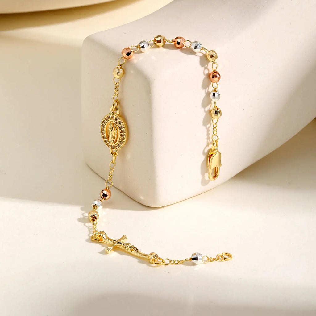 Divine Devotion: Rosary Bracelet with Virgin Mary & Cross – Stainless Steel