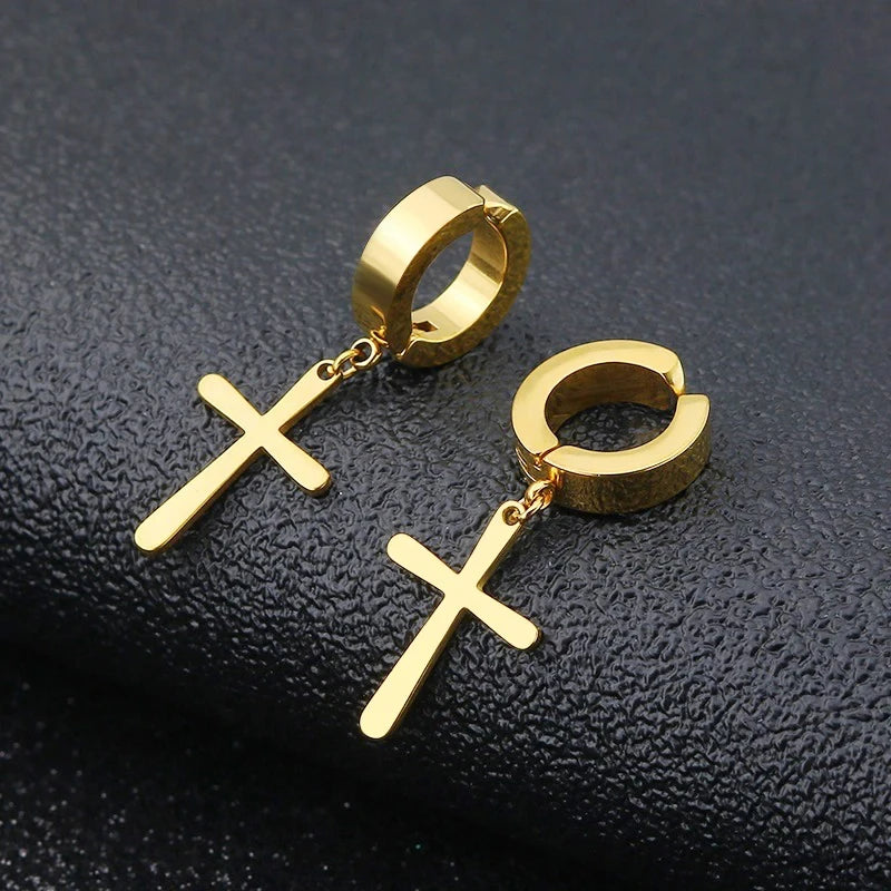Edgy Expression: Cross & Stars No-Piercing Ear Clip Collection