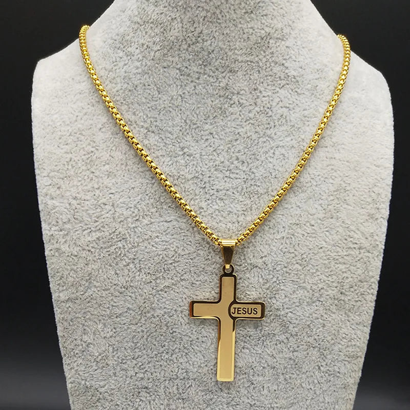 Enduring Statement: Stainless Steel Jesus Cross Pendant Necklace