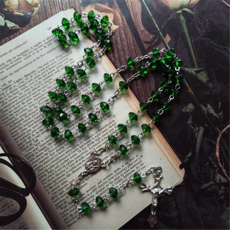 Vibrant Devotion: Green Faceted Rosary Necklace