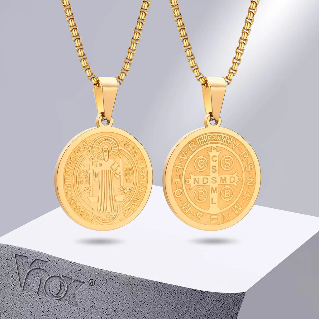 Amulet of Strength: Saint Benedict Medal Necklace – Stainless Steel