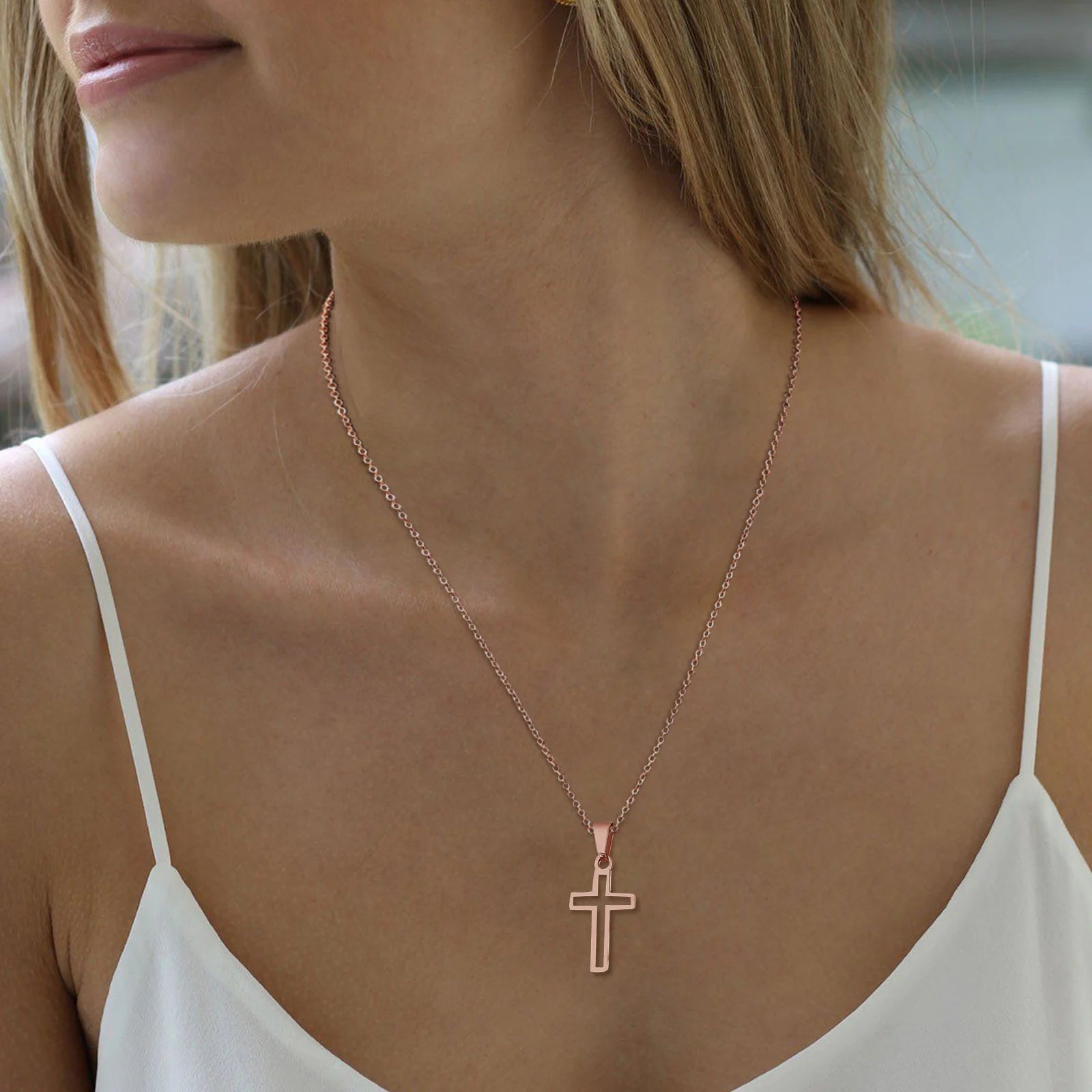 Modern Faith: Cutout Cross Pendant Necklace – Stainless Steel