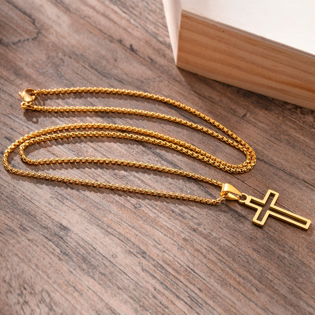 Modern Faith: Cutout Cross Pendant Necklace – Stainless Steel