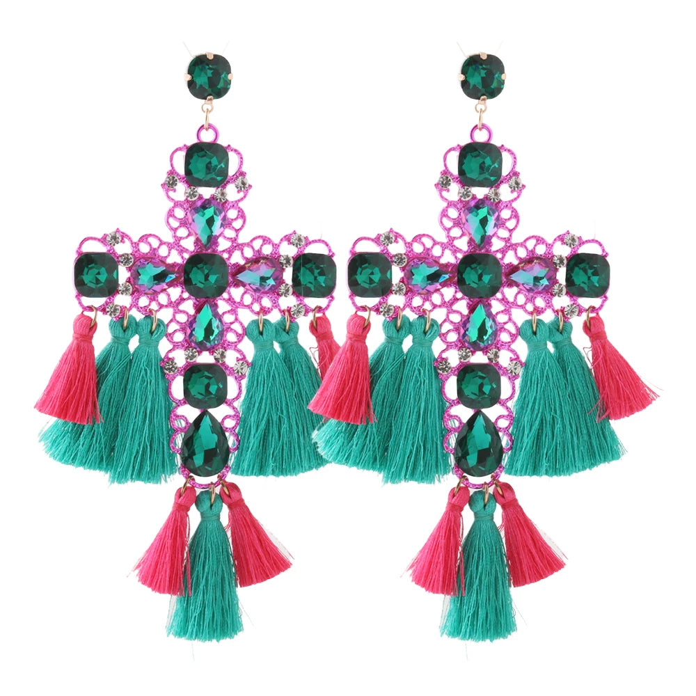 Festival Ready: Bohemia Cross Dangle Earring Range with Long Tassels