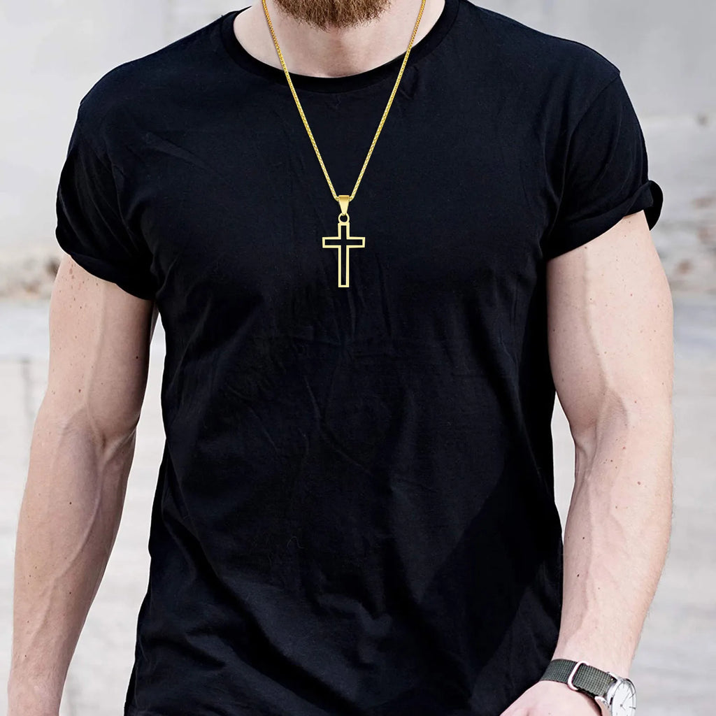 Modern Faith: Cutout Cross Pendant Necklace – Stainless Steel