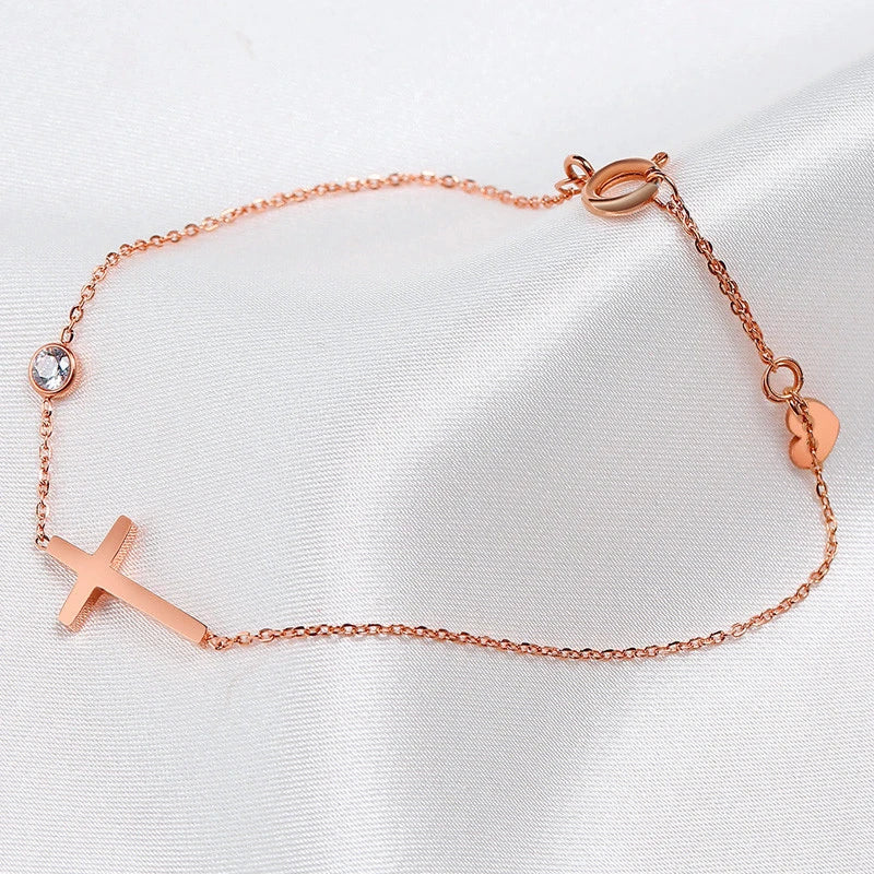 Huitan Delicates: Side Cross Chain Bracelet – Gold or Silver Tone