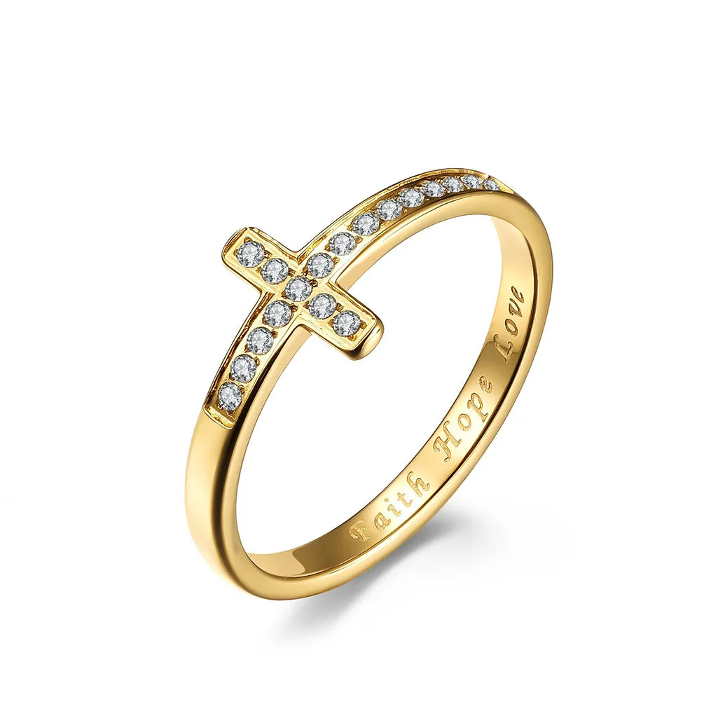 Symbolic Grace: 'Faith Hope Love' Engraved Cross Ring – Stainless Steel