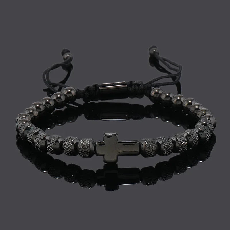 Built Tough: Gold or Silver Tone Cross Charm Bracelet – Stainless Steel Beaded Design