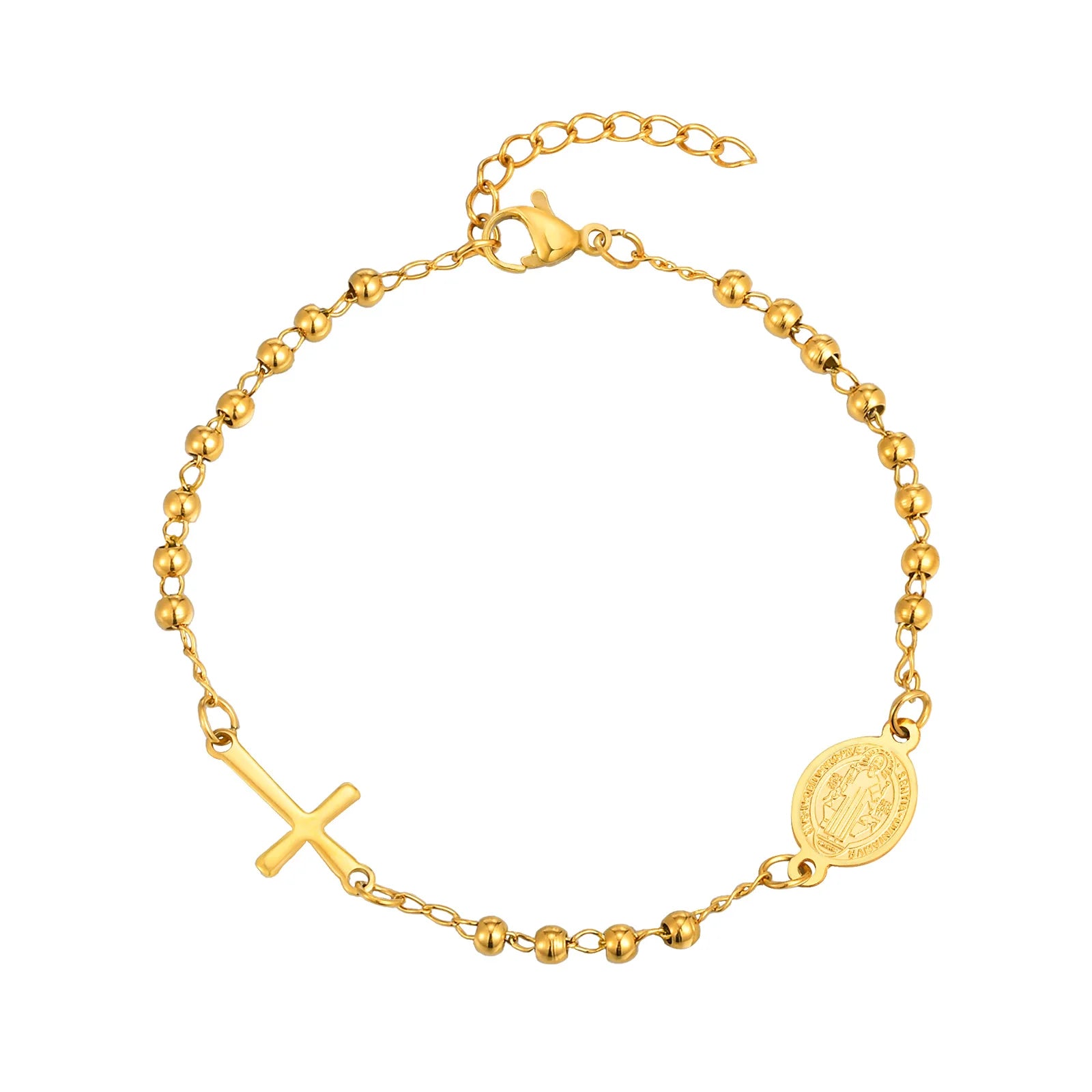 Divine Devotion: Rosary Bracelet with Virgin Mary & Cross – Stainless Steel