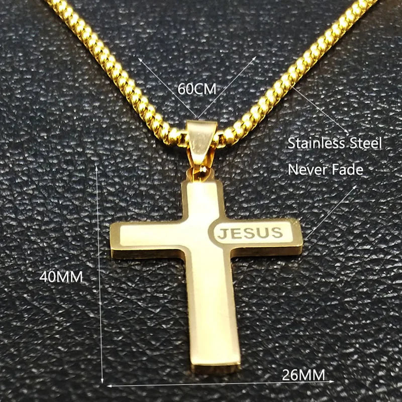 Enduring Statement: Stainless Steel Jesus Cross Pendant Necklace
