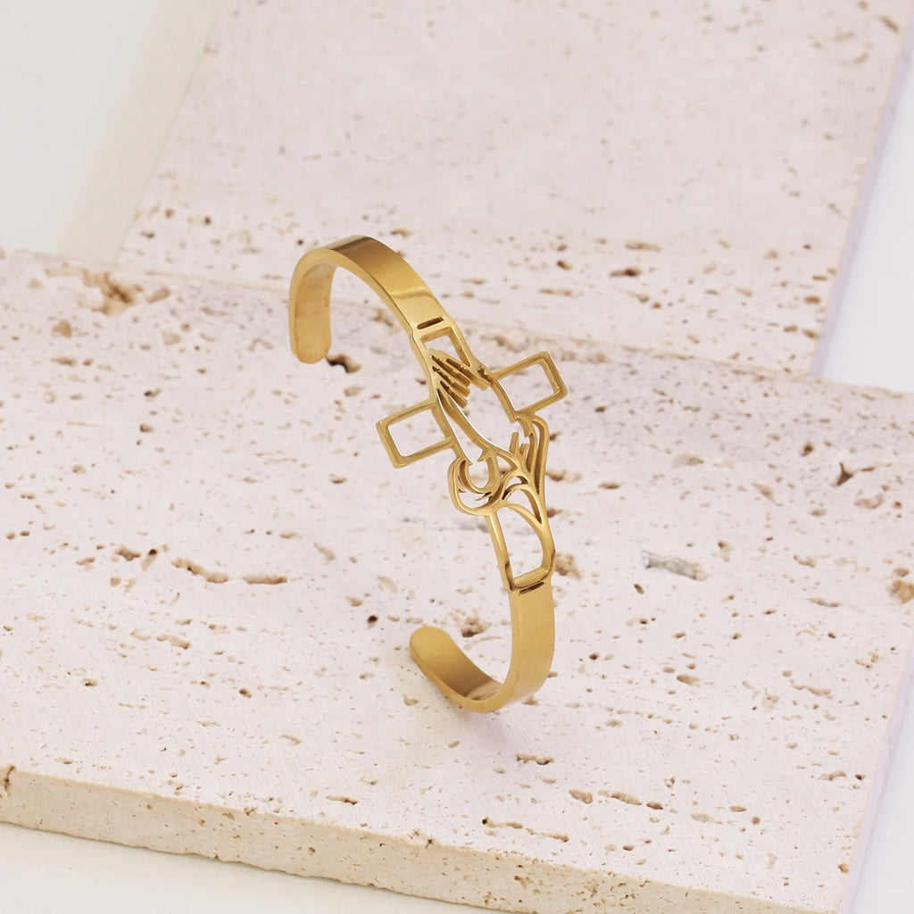 Bold Devotion: Stainless Steel Cross Prayer Bracelet – Gold Colour