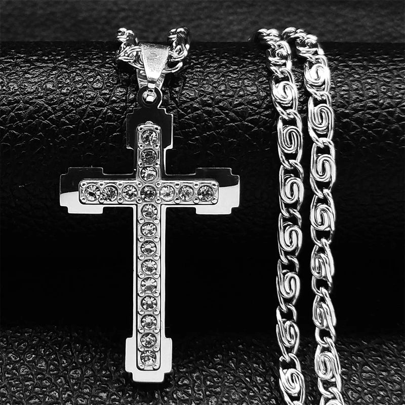 Silver colour cross pendant with chain 