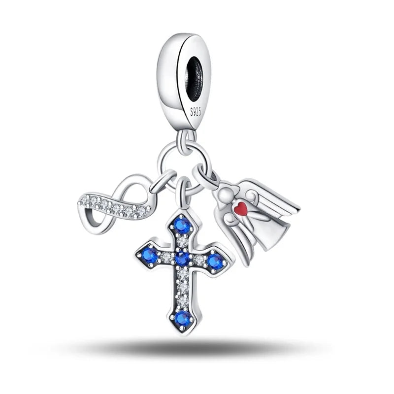 Celestial Blessings: Sterling Silver Angel & Cross Charm Pendants Range