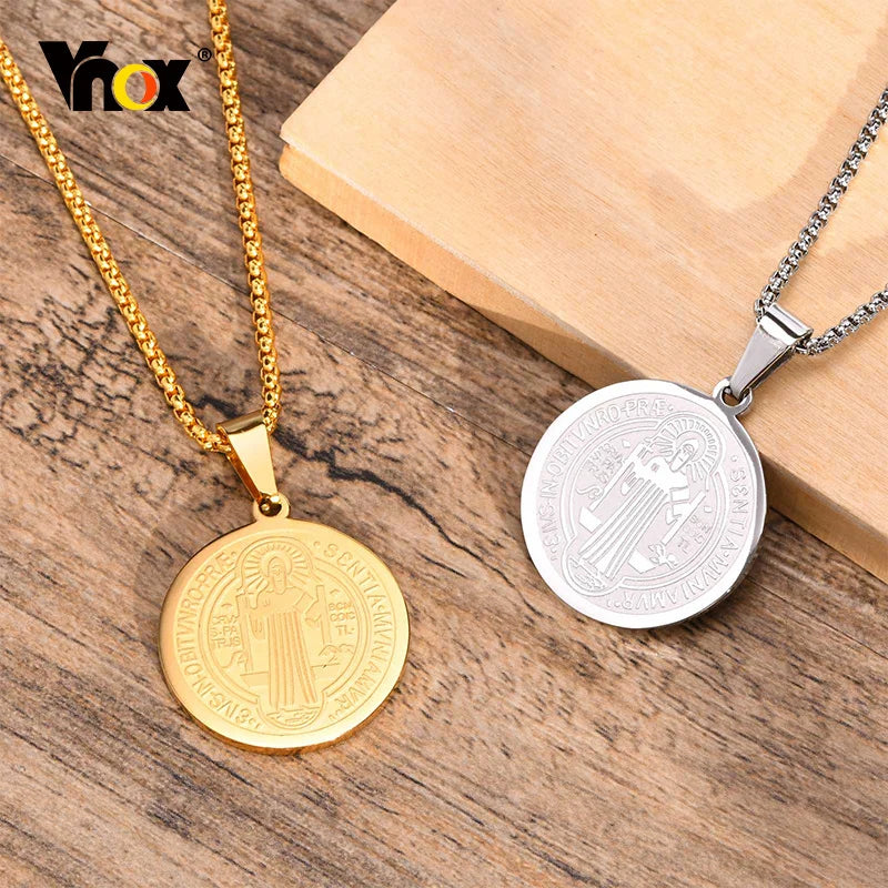 Amulet of Strength: Saint Benedict Medal Necklace – Stainless Steel