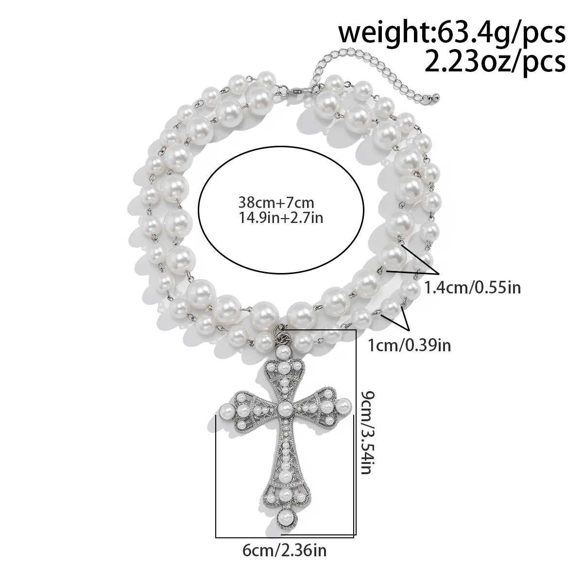 IngeSight.Z Trend Goth Large Cross Pendant Necklace Elegant Charming Imitation Pearl Woman Choker Y2K Neck Jewelry Accessories