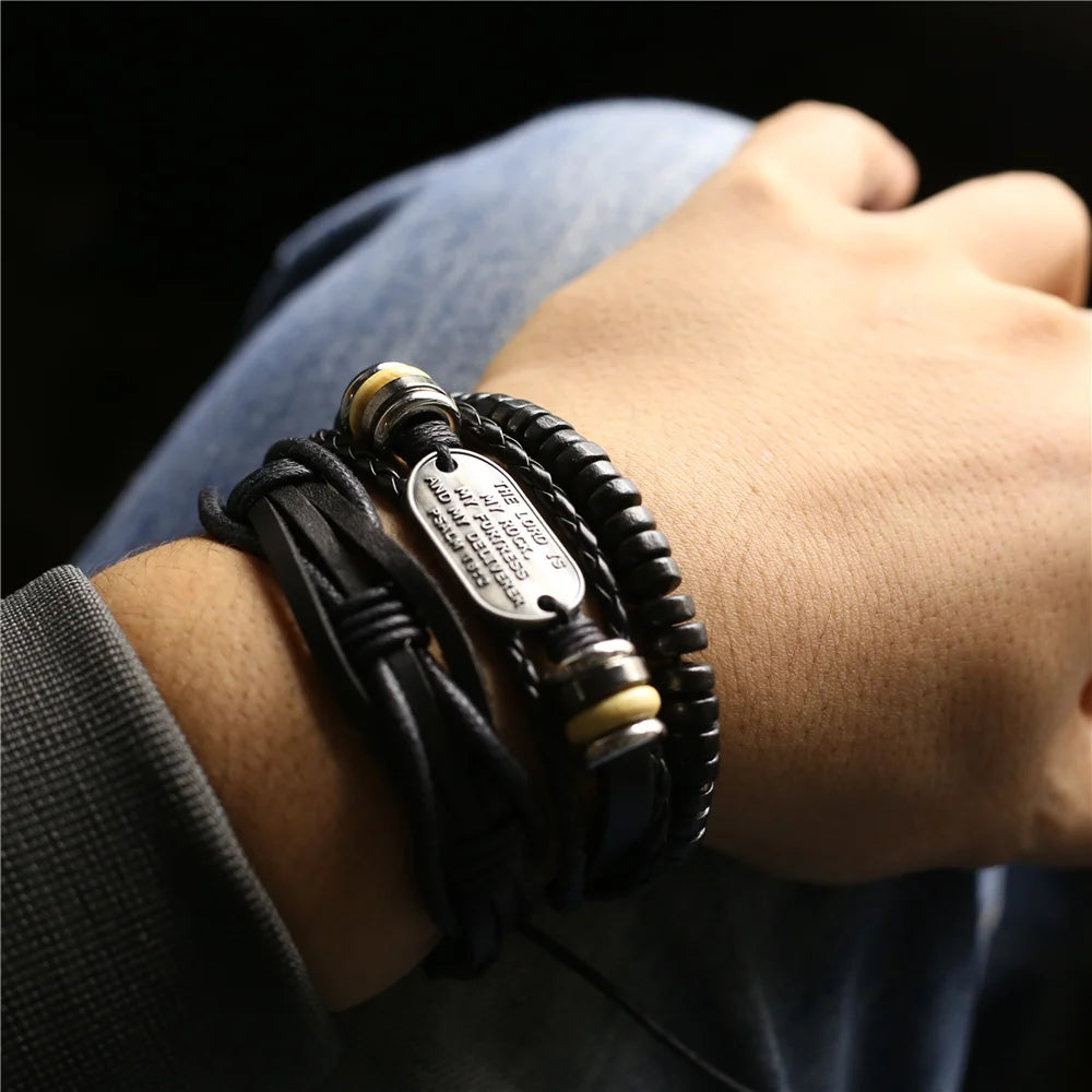Rustic & Versatile: Multi-Layer Leather Bracelet Set