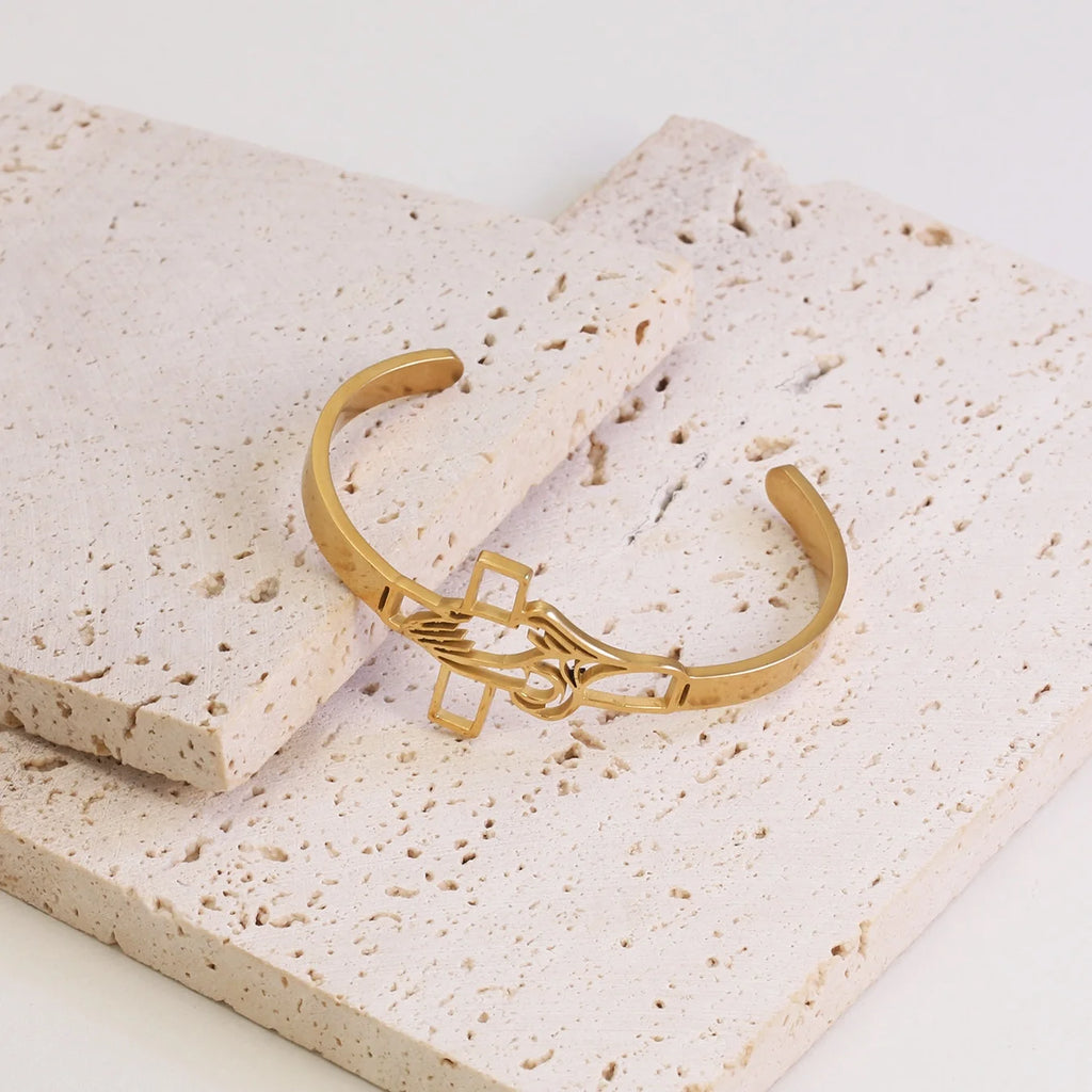 Bold Devotion: Stainless Steel Cross Prayer Bracelet – Gold Colour