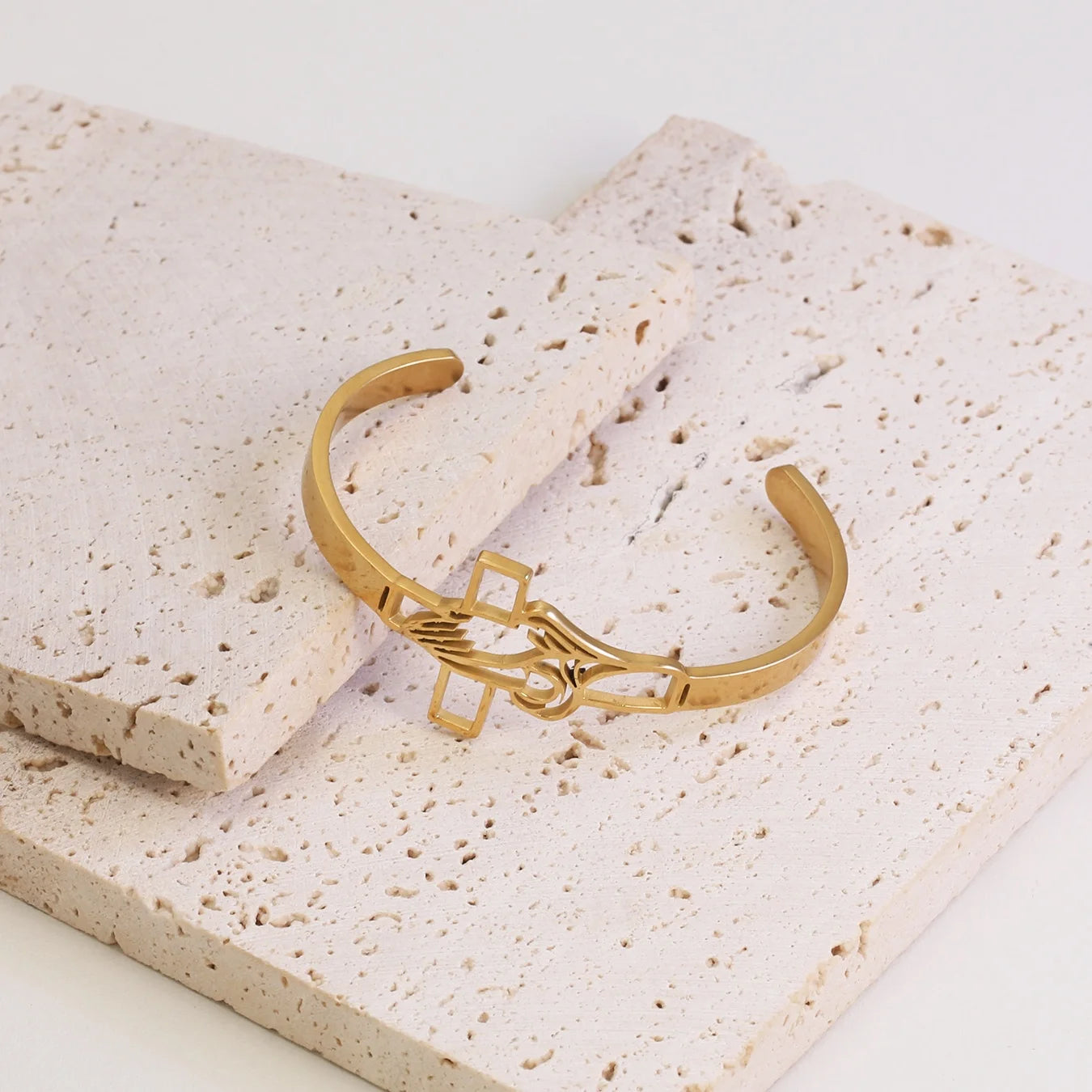 Bold Devotion: Stainless Steel Cross Prayer Bracelet – Gold Colour