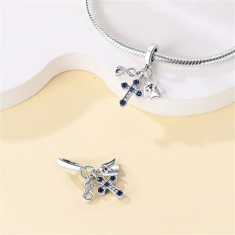 Celestial Blessings: Sterling Silver Angel & Cross Charm Pendants Range