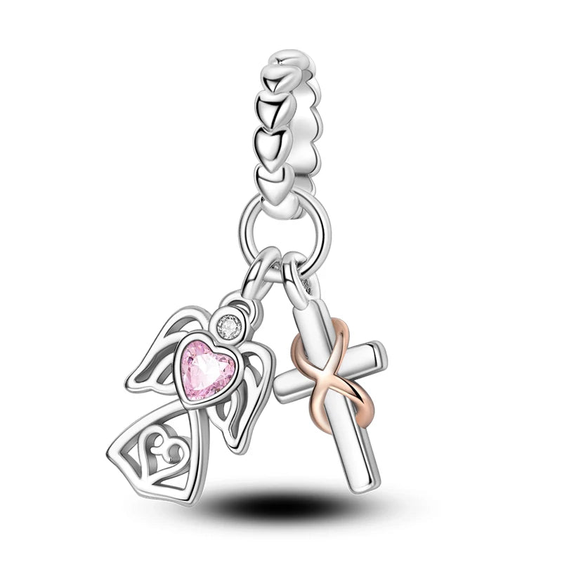 Celestial Blessings: Sterling Silver Angel & Cross Charm Pendants Range