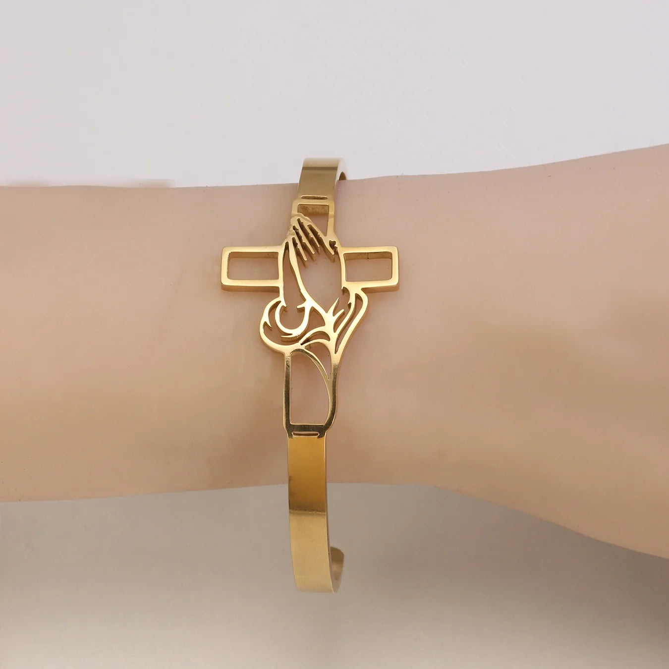 Bold Devotion: Stainless Steel Cross Prayer Bracelet – Gold Colour