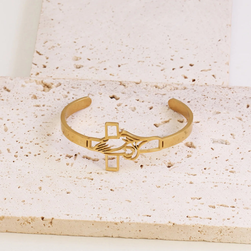 Bold Devotion: Stainless Steel Cross Prayer Bracelet – Gold Colour