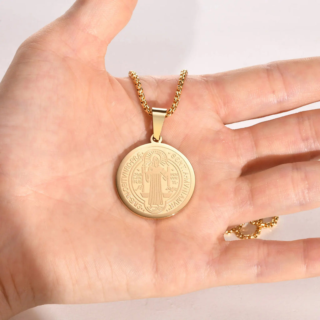 Amulet of Strength: Saint Benedict Medal Necklace – Stainless Steel