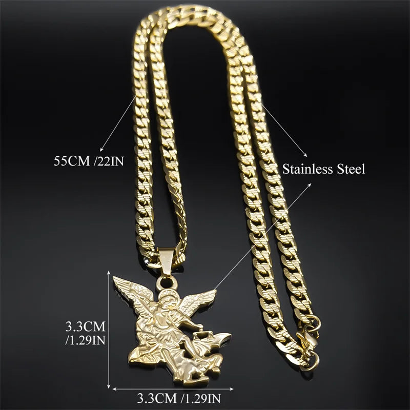 Gold chain necklace with a pendant on a black background