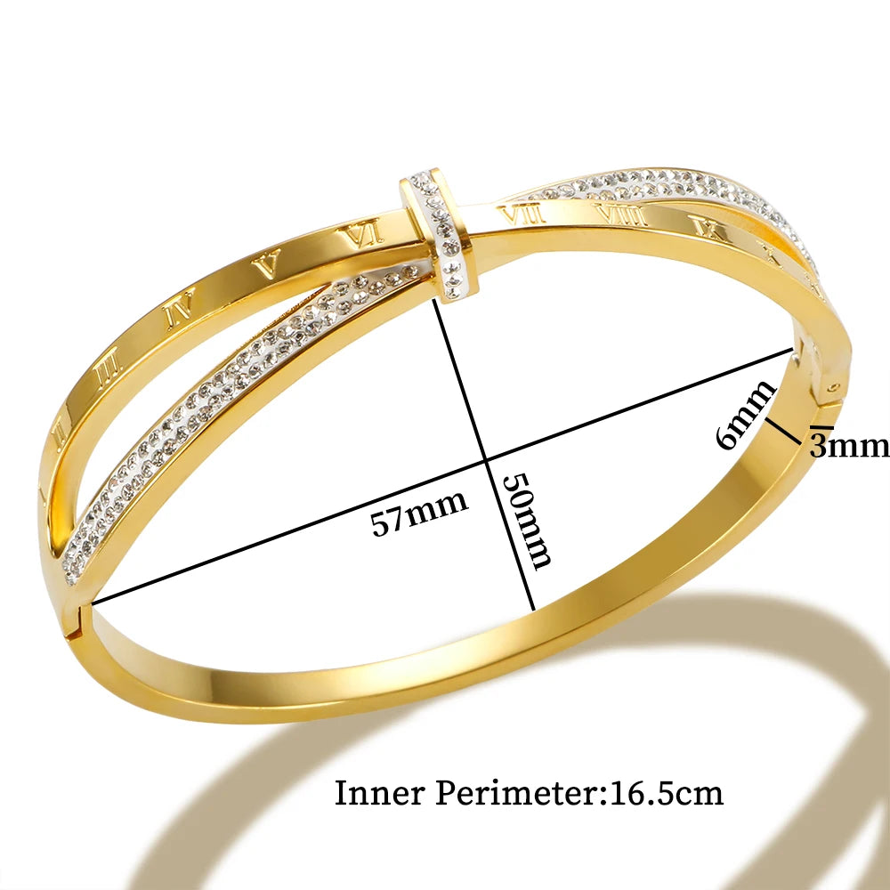 Timeless Elegance: Roman Numeral Cross Crystal Bangle