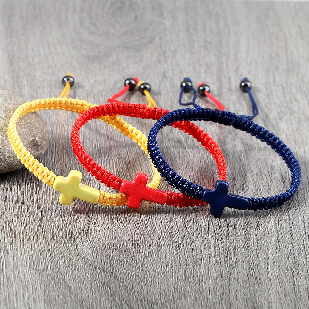 Colourful Faith: Hand Woven Cross Bracelet – Macrame Adjustable