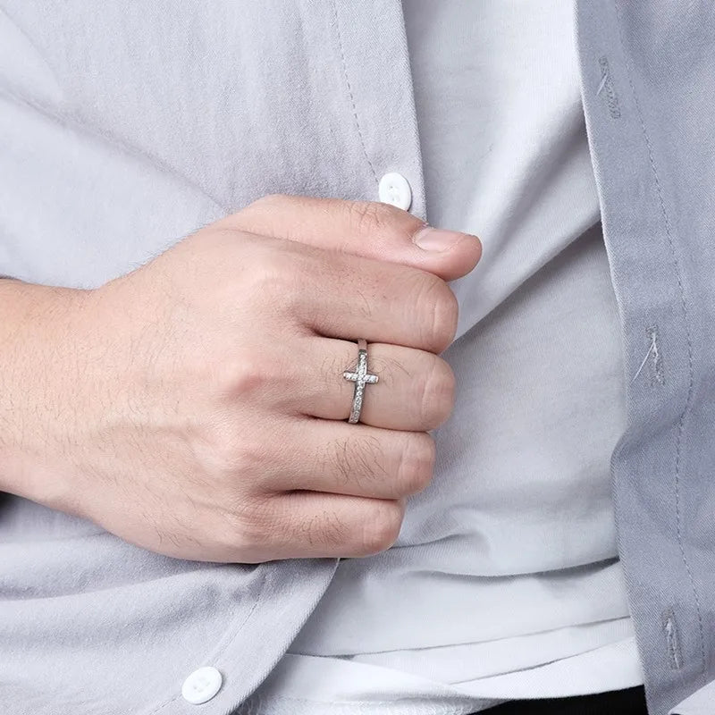 Symbolic Grace: 'Faith Hope Love' Engraved Cross Ring – Stainless Steel