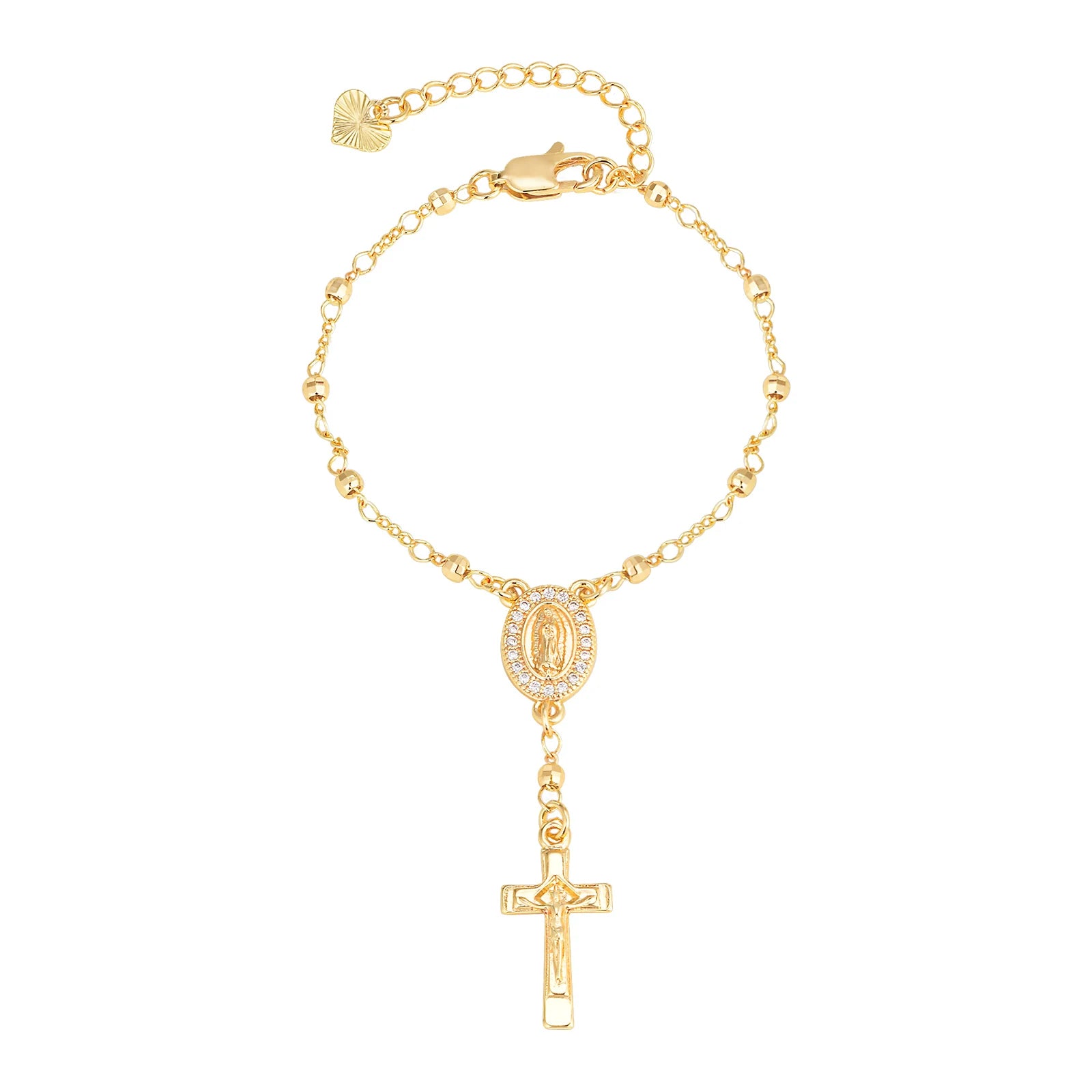 Divine Devotion: Rosary Bracelet with Virgin Mary & Cross – Stainless Steel