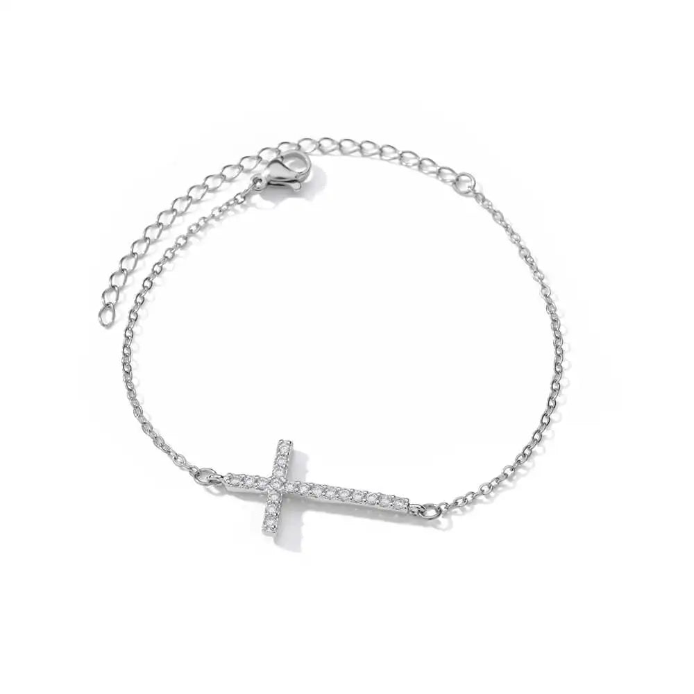 Radiant Devotion: Crystal Cross Bracelet Collection – Stainless Steel