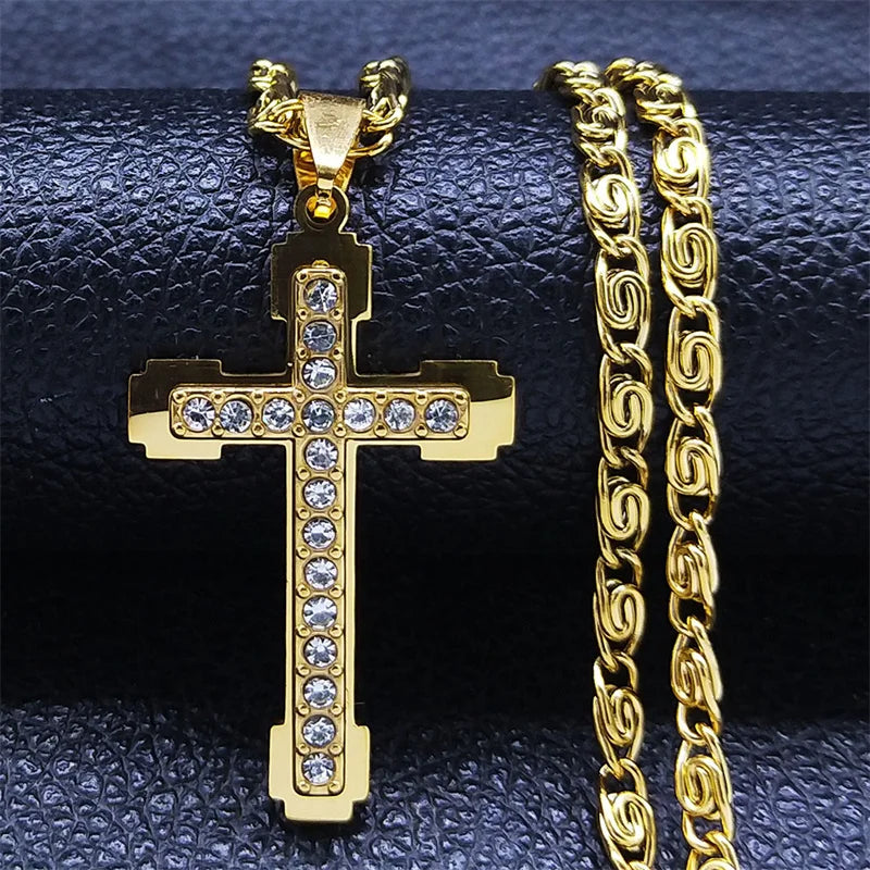 Gold cross pendant with chain 