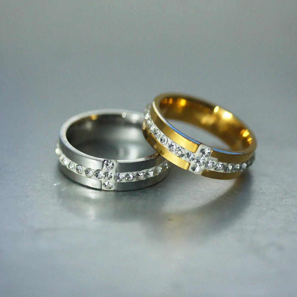 Eternal Bond: Zircon Jesus Cross Ring – Gold-Plated Stainless Steel