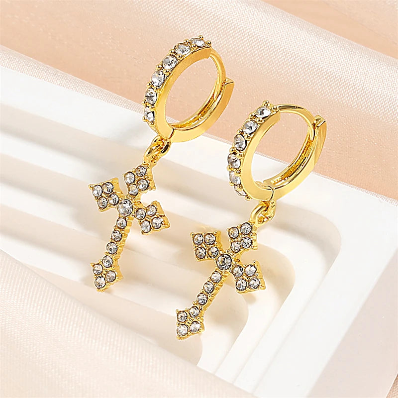 Radiant Motion: Zirconia Pave Cross Dangle Earrings