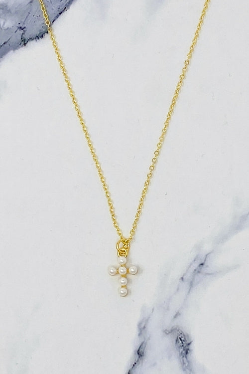 Elegant Simplicity: Shell Pearl Cross Pendant Necklace