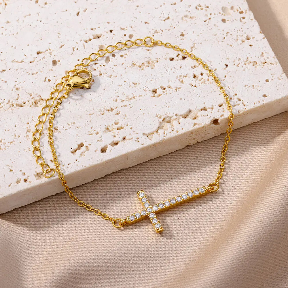 Radiant Devotion: Crystal Cross Bracelet Collection – Stainless Steel