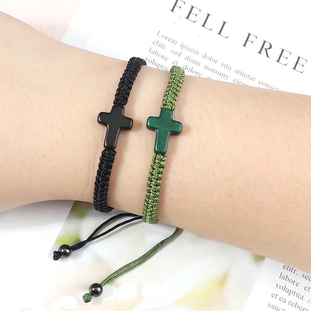 Colourful Faith: Hand Woven Cross Bracelet – Macrame Adjustable
