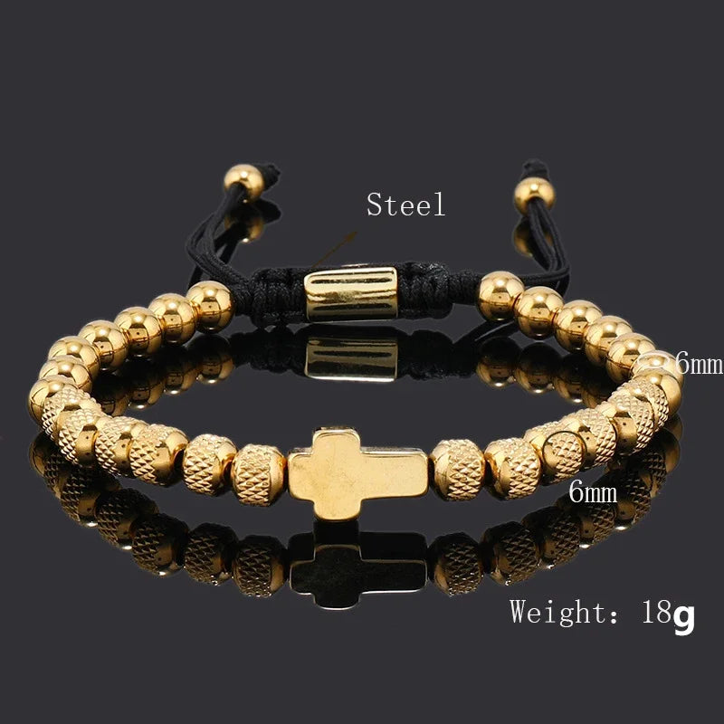 Built Tough: Gold or Silver Tone Cross Charm Bracelet – Stainless Steel Beaded Design