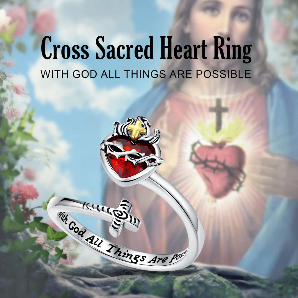 Divine Mercy: Sacred Heart of Jesus Adjustable Ring – Sterling Silver