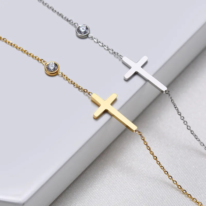 Huitan Delicates: Side Cross Chain Bracelet – Gold or Silver Tone