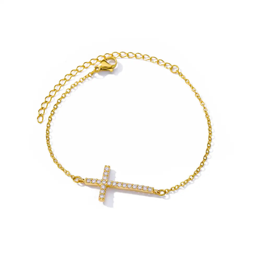 Radiant Devotion: Crystal Cross Bracelet Collection – Stainless Steel